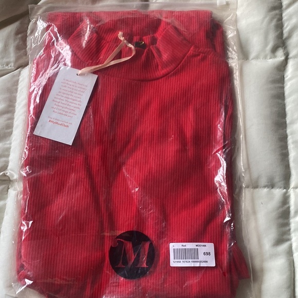 ModCloth Most Favored Dress Red Mock Neck Ribbed Long Sleeve size Large NEW - Picture 5 of 8
